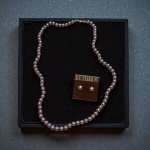 D.S. Starr Gun Metal Faux Pearl Necklace and Earring Set